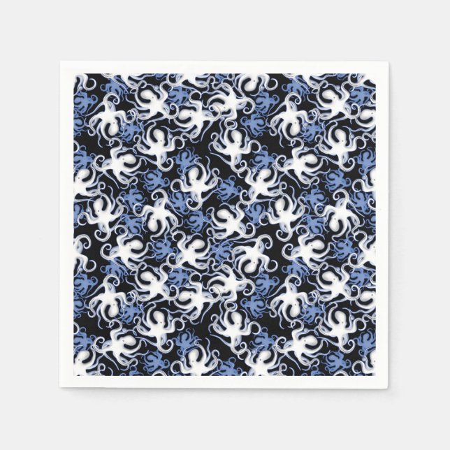 Servilleta De Papel Pulpito azul, blanco y negro patrón continuo (Anverso)