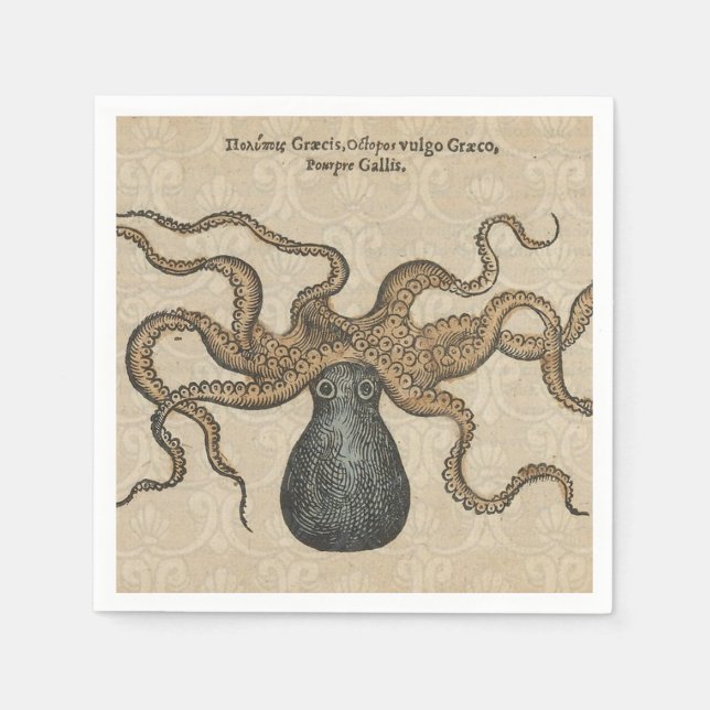 Servilleta De Papel Pulpo Kraken Antiguo Marino Vida Silvestre Costera (Anverso)