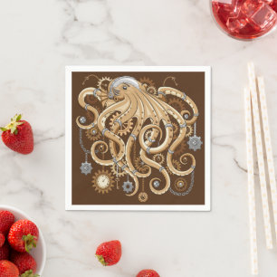 Servilleta De Papel Pulpo Steampunk Retro Fantasía Mecánica