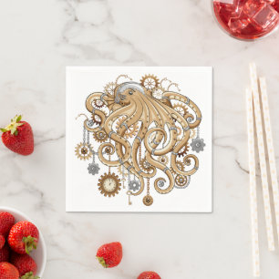 Servilleta De Papel Pulpo Steampunk Retro Fantasía Mecánica
