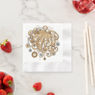 Servilleta De Papel Pulpo Steampunk Retro Fantasía Mecánica