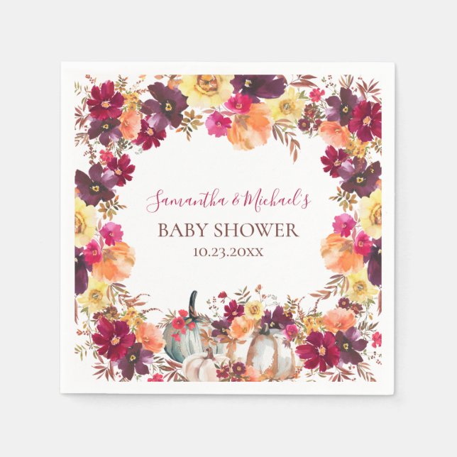 Servilleta De Papel Pumpkin Fall Floral Baby Shower (Anverso)