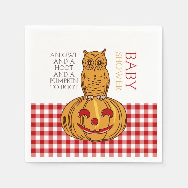 Servilleta De Papel Pumpkin Owl & Gingham Baby Shower (Anverso)