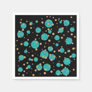 Servilleta De Papel Punto de confeti dorado y azul turquesa