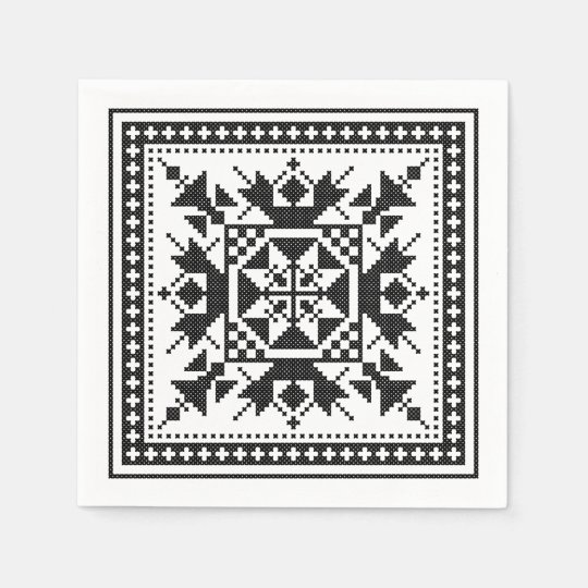 Servilleta De Papel Punto De Cruz Negro Etnico Tradicional Original Zazzle Es Esquemas en blanco y negro donde se indican todos lo hilos patrones con motivos para celebrar un cumpleanos, dia de san valentin, rosas muchas ideas para bordar en prendas, cuadros, servilletas, manteles. zazzle es