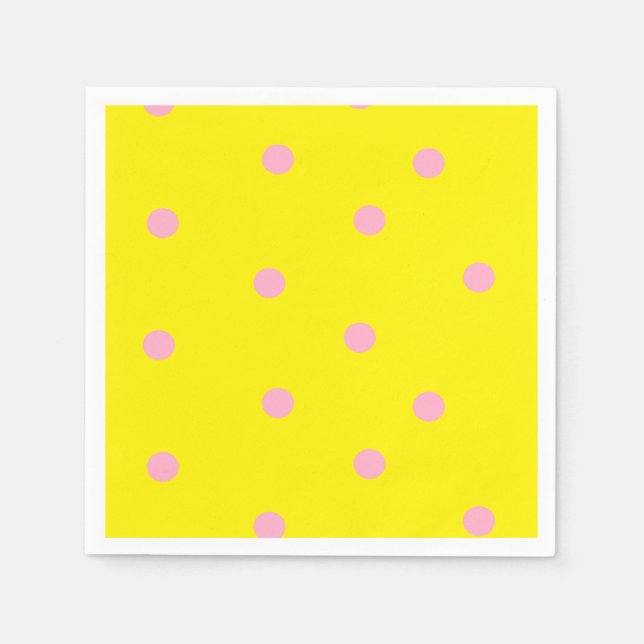 Servilleta De Papel Punto de polka rosa sobre amarillo (Anverso)