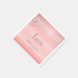 Servilleta De Papel Punto pastel de confetti rosado y plateado Rosa