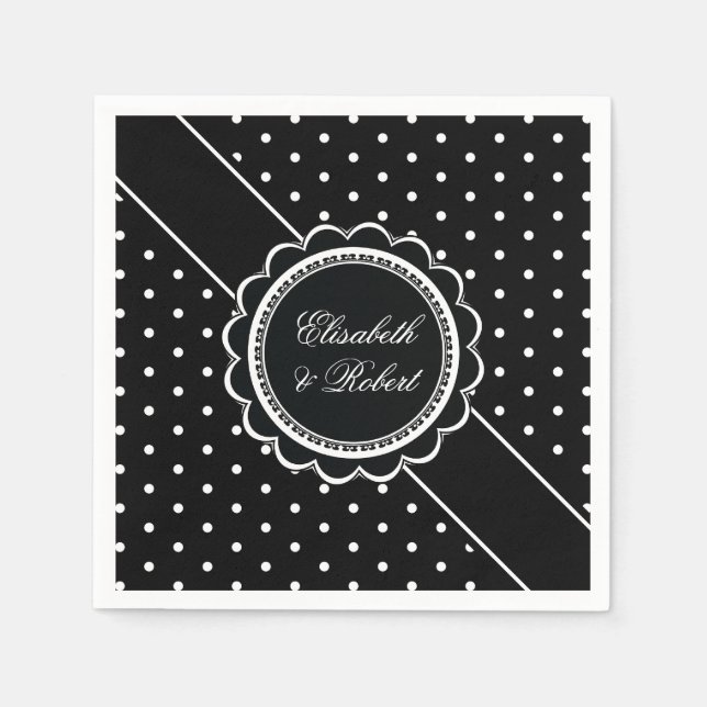 Servilleta De Papel Punto Polka Retro Elegante Boda Blanco y Negro (Anverso)