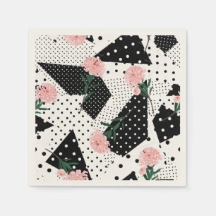 Servilleta De Papel Puntos abstractos modernos y flores rosas