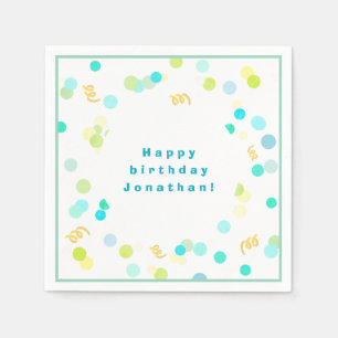 Servilleta De Papel Puntos Coloridos Azul y Verde Feliz Cumpleaños Niñ