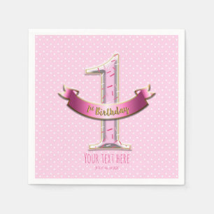 Servilleta De Papel Puntos de color rosa y pancarta ONE 1er cumpleaños