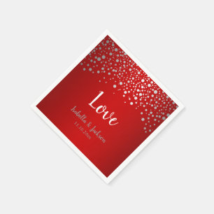 Servilleta De Papel Puntos de confetti rojo oscuro y plateado