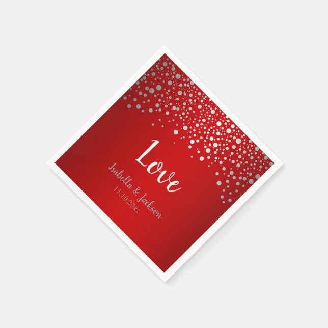 Servilleta De Papel Puntos de confetti rojo oscuro y plateado (Borde)