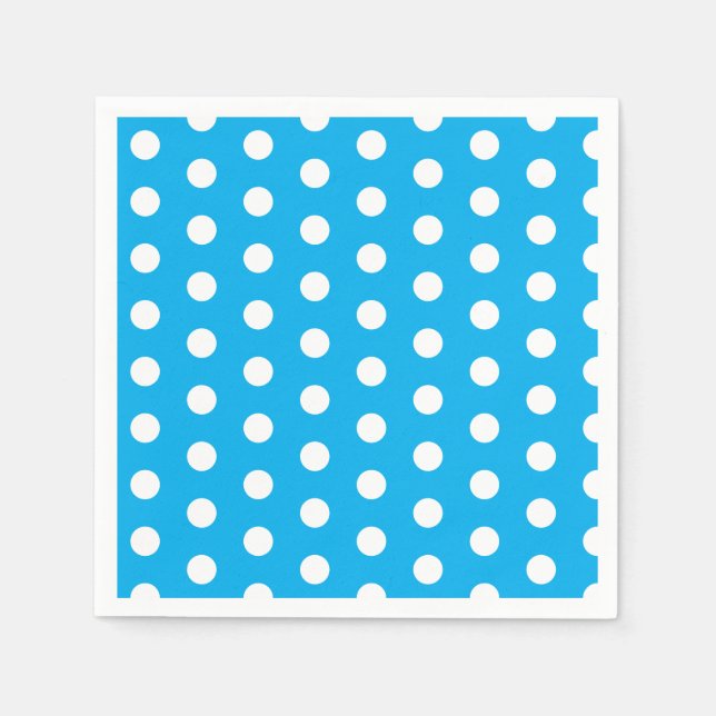 Servilleta De Papel Puntos de lunares azules claros y blancos (Anverso)