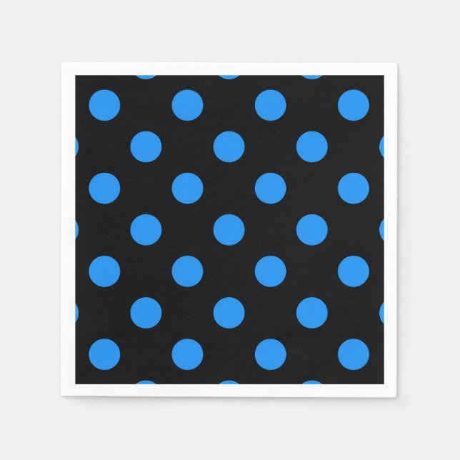 Servilleta De Papel Puntos de Polka Azul de Fondo Negro (Anverso)