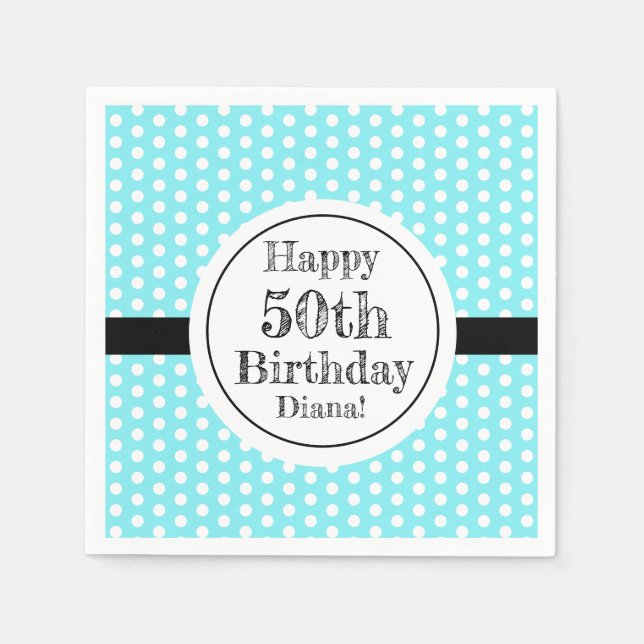 Servilleta De Papel Puntos De Polka De 50 Años Azul Y Blanco (Anverso)