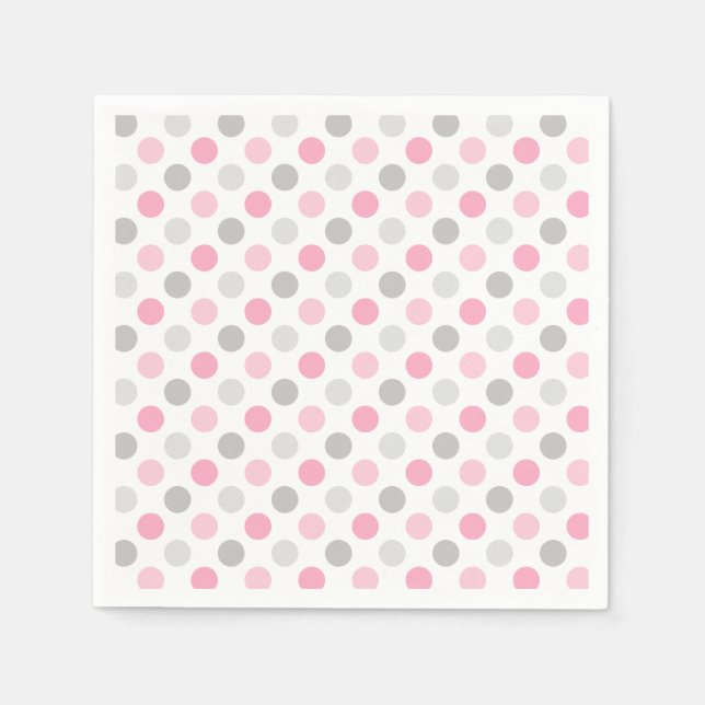 Servilleta De Papel Puntos de Polka Gris Rosa (Anverso)