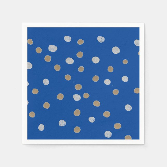 Servilleta De Papel Puntos de Polka Plata y Oro en Azul (Anverso)