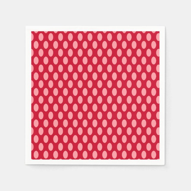 Servilleta De Papel Puntos de Polka Rosa en Rojo (Anverso)