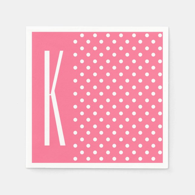 Servilleta De Papel Puntos de polka rosa y blanco (Anverso)