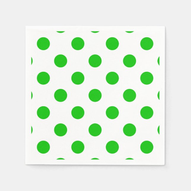 Servilleta De Papel Puntos de polka verde de fondo blanco (Anverso)