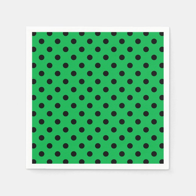 Servilleta De Papel Puntos de polka verde y negro (Anverso)