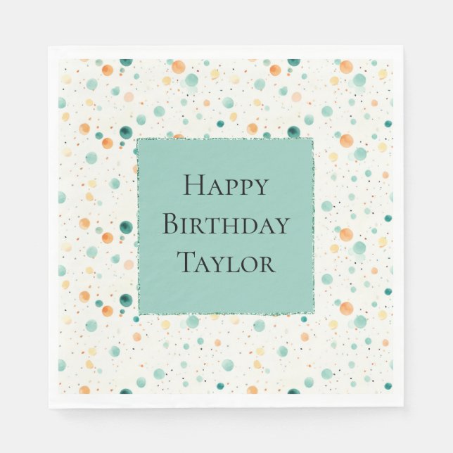 Servilleta De Papel Puntos de Tangerina Turquesa (Anverso)