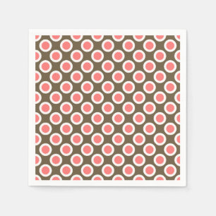 Servilleta De Papel Puntos redondos retro, taupe y rosa coral