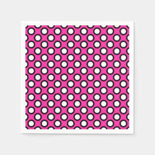 Servilleta De Papel Puntos retro en círculo, fucsia, blanco y negro