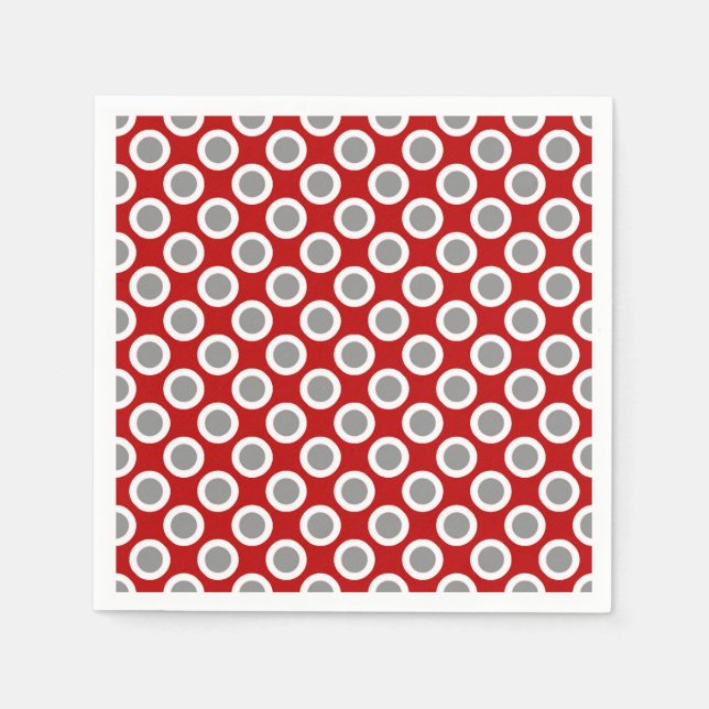 Servilleta De Papel Puntos retro en círculo, rojo profundo y gris (Anverso)