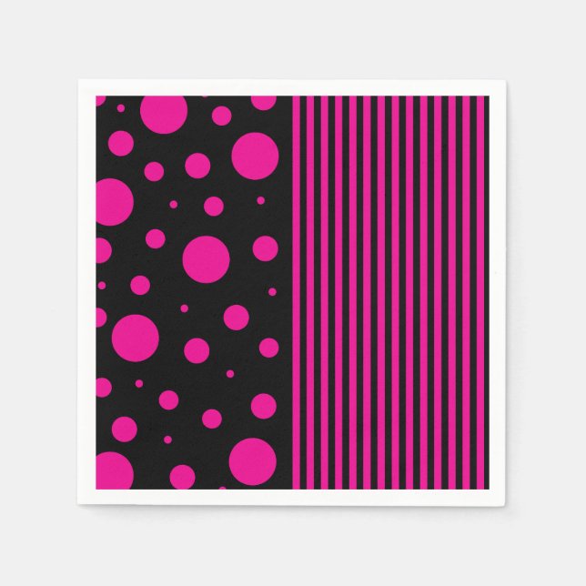 Servilleta De Papel Puntos y rayas en magenta y negro (Anverso)