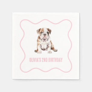 Servilleta De Papel Puppy bulldog preppy cumpleaños de cuadros rosados