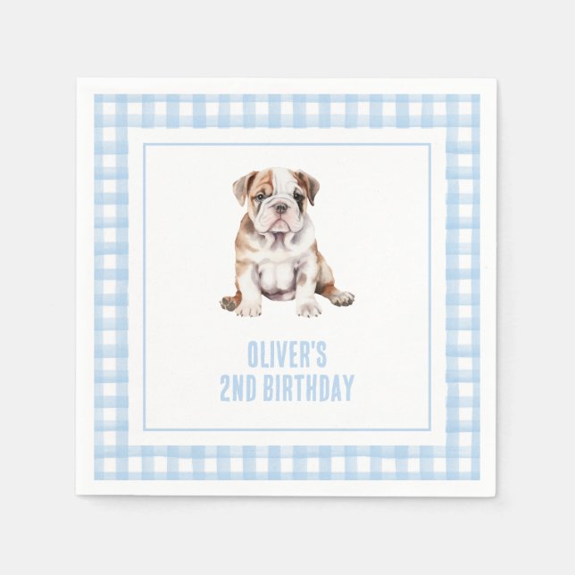 Servilleta De Papel Puppy bulldog preppy plaid birthday (Anverso)