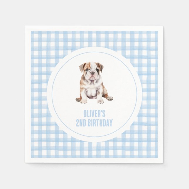 Servilleta De Papel Puppy bulldog preppy plaid birthday (Anverso)