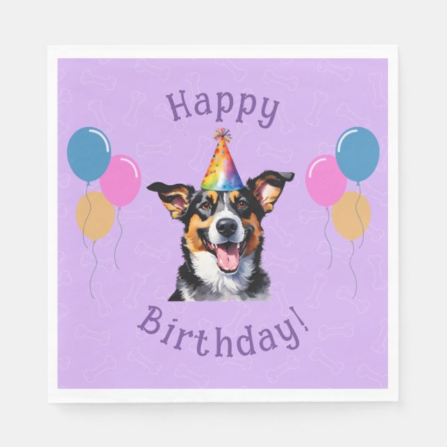 Servilleta De Papel Puppy Dog Purple Birthday Paw-ty (Anverso)
