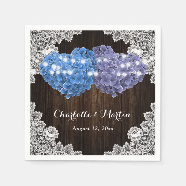 Servilleta De Papel Purple and Blue Floral Hearts Wood Lace Wedding (Anverso)