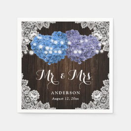Servilleta De Papel Purple and Blue Floral Mr. and Mrs. Wedding