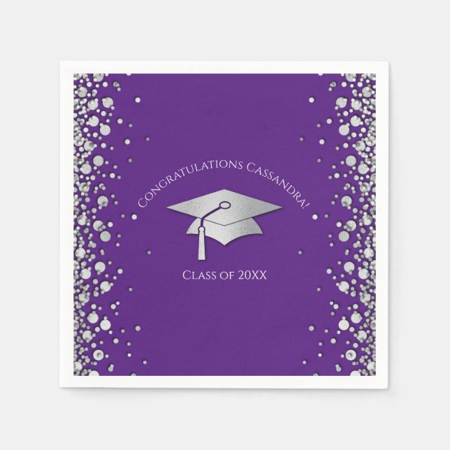 Servilleta De Papel Purple and Silver Graduation (Anverso)