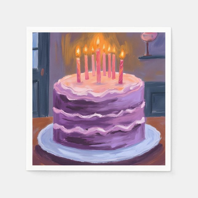 Servilleta De Papel Purple Birthday Cake Painting Birthday Party (Anverso)