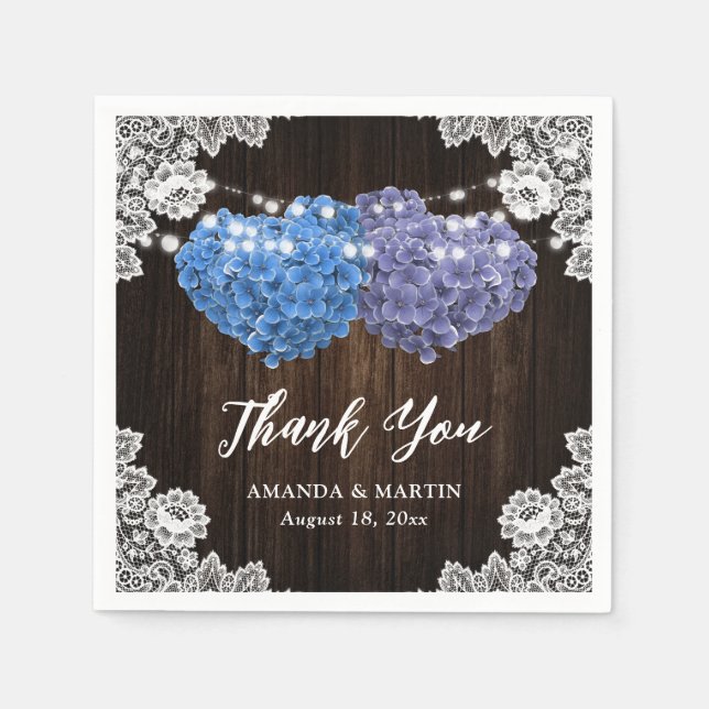 Servilleta De Papel Purple Blue Floral Wood Lace Wedding Thank You  (Anverso)