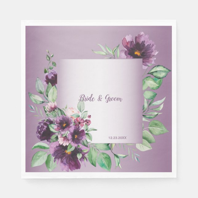 Servilleta De Papel Purple Blush Floral Geometric Greenery (Anverso)