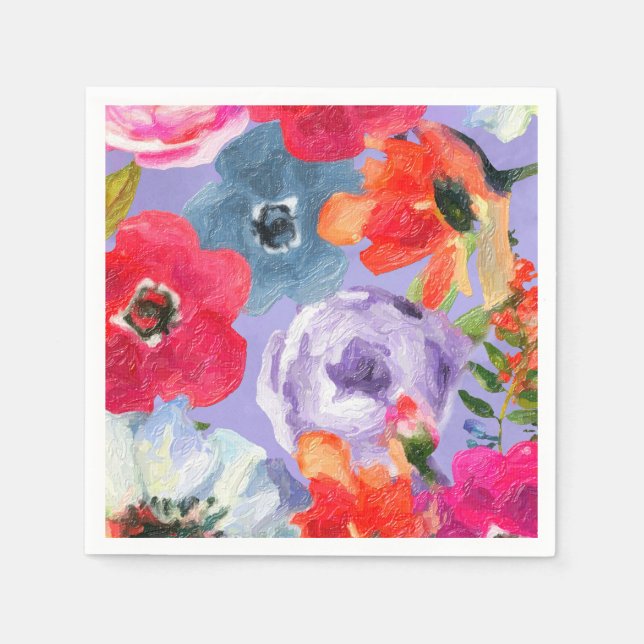 Servilleta De Papel Purple Bold Pintada Moda pop floral ducha de novia (Anverso)