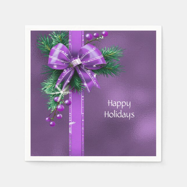 Servilleta De Papel Purple Bow Holiday Napkin (Anverso)