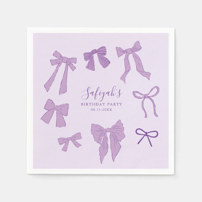 Servilleta De Papel Purple Bows Whimsical Birday Party (Anverso)