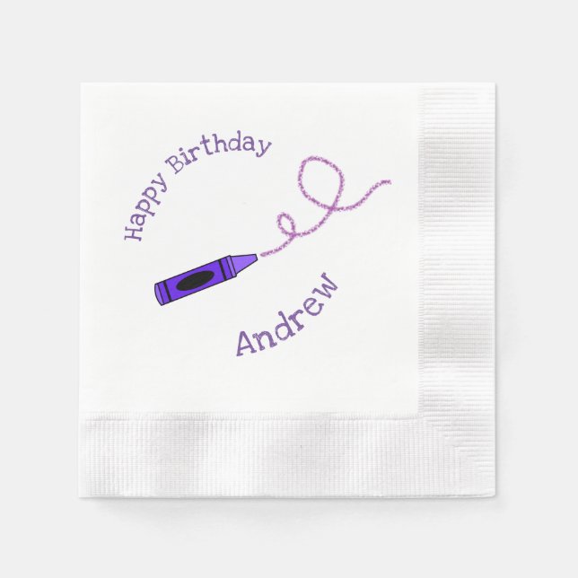 Servilleta De Papel Purple Crayon Personalizado (Anverso)