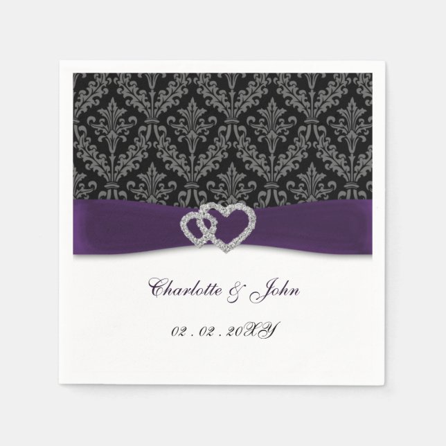 Servilleta De Papel Purple Damask Diamante Boda Classic (Anverso)