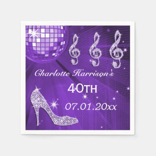 Servilleta De Papel Purple Disco Ball y Sparkle Heels 40