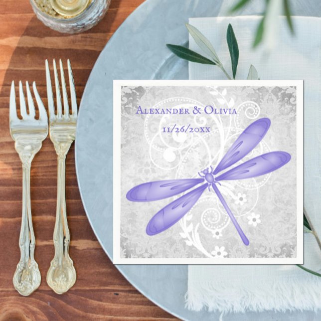 Servilleta De Papel Purple Dragonfly Noviembre Ducha Napkin (Purple Dragonfly Bridal Shower Napkin)