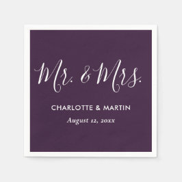 Servilleta De Papel Purple Elegant Modern Script Mr. and Mrs. Wedding