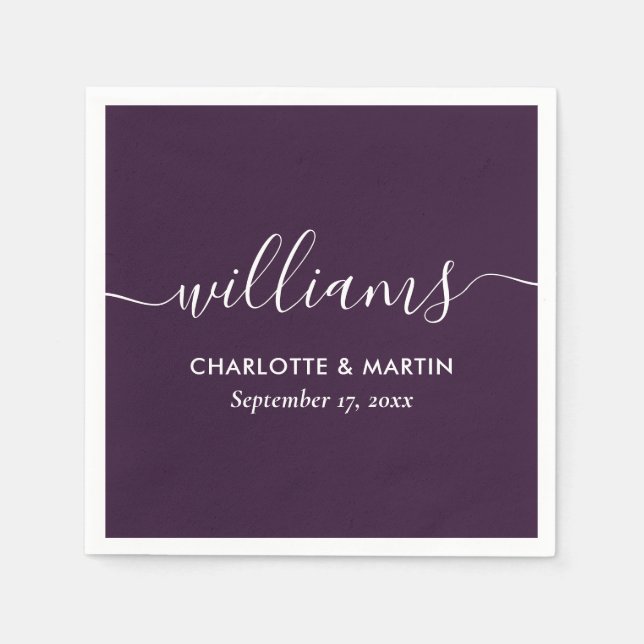 Servilleta De Papel Purple Elegant Modern Script Wedding (Anverso)